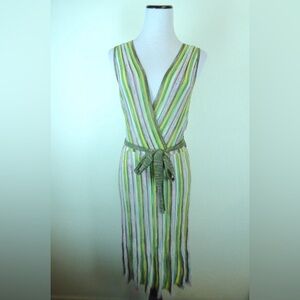 MISSONI M  ITALY STRIPE V NECK knit dress i42 6 PINK GREEN BLUE